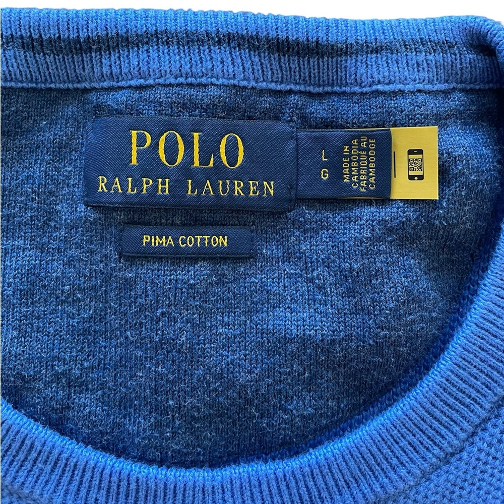 POLO RALPH LAUREN BLUE 100% PIMA COTTON SWEATER Size Large - Picture 2 of 11